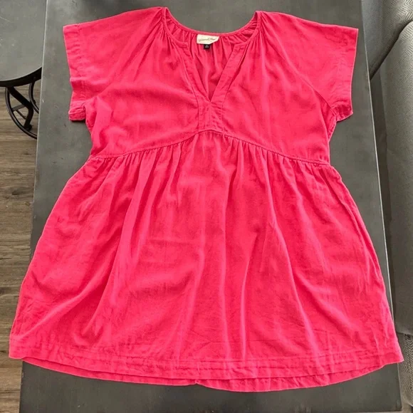 Universal Thread Pink Linen Flowy Short Sleeve A-Line Short Dress V-Neck Pocket - Picture 8 of 12